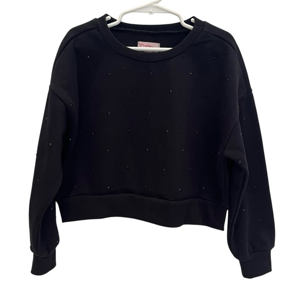 Paisley Lane Girls 8 Fleece Sweatshirt Faceted Rhinestone Accents Black